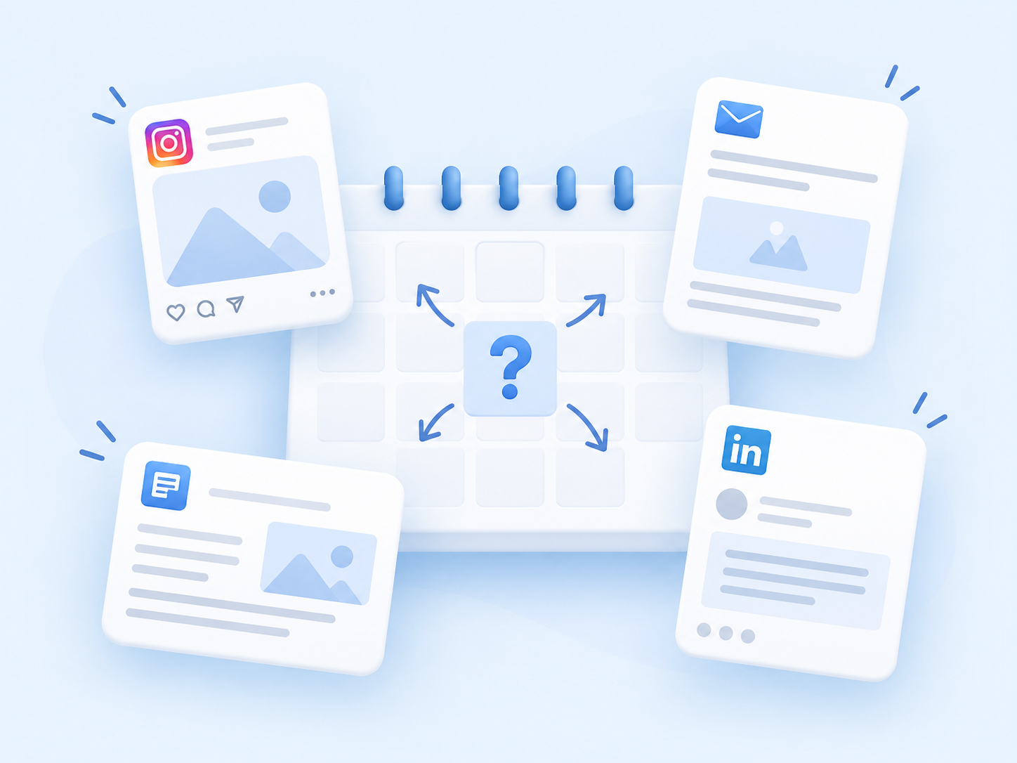 Contenido disperso en redes, email, blog y calendario sin prioridad clara
